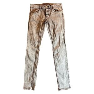 Social Collision Rude Slim Jeans Mens 30x32 Blue Acid Wash Raw Edge Button Fly